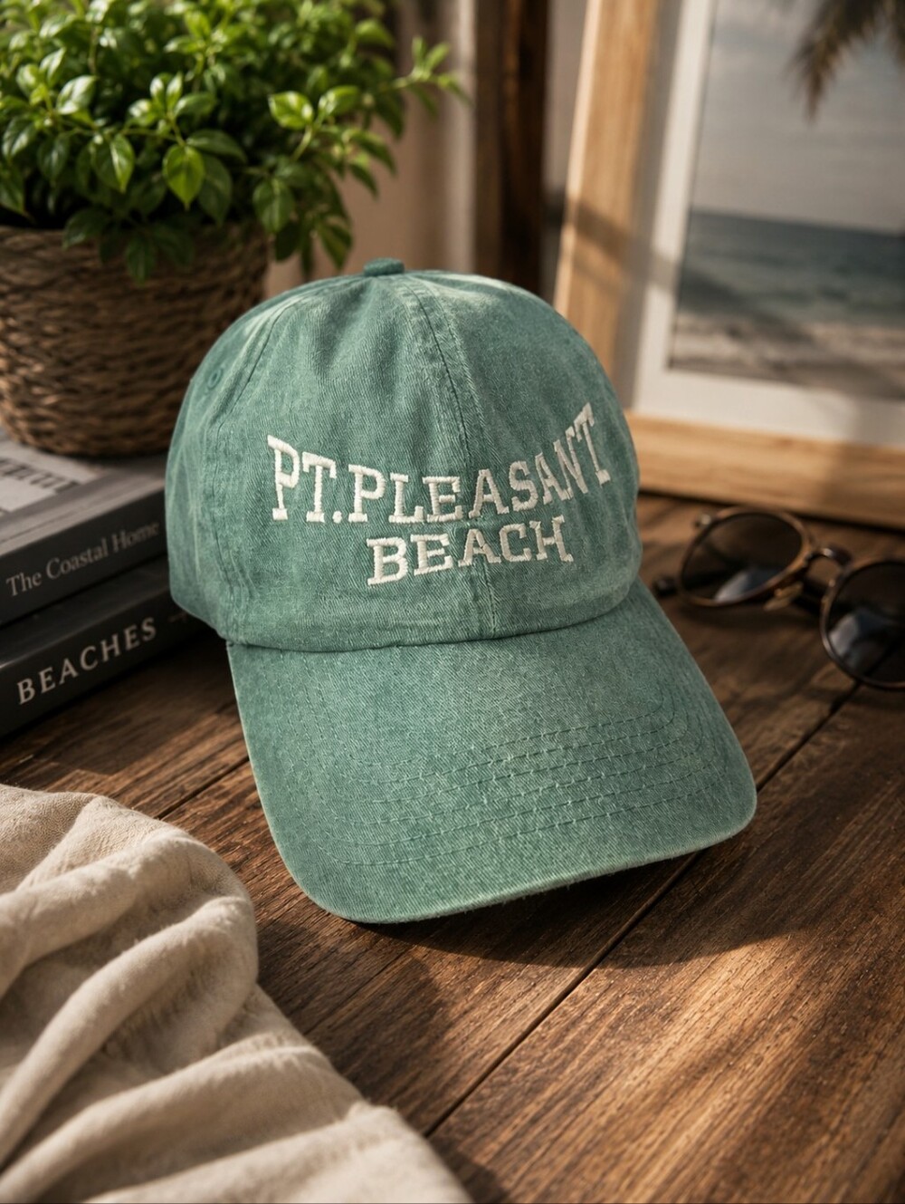 Pt. Pleasant Beach Faded Green Baseball Cap – Coastal Casual Hat – $15